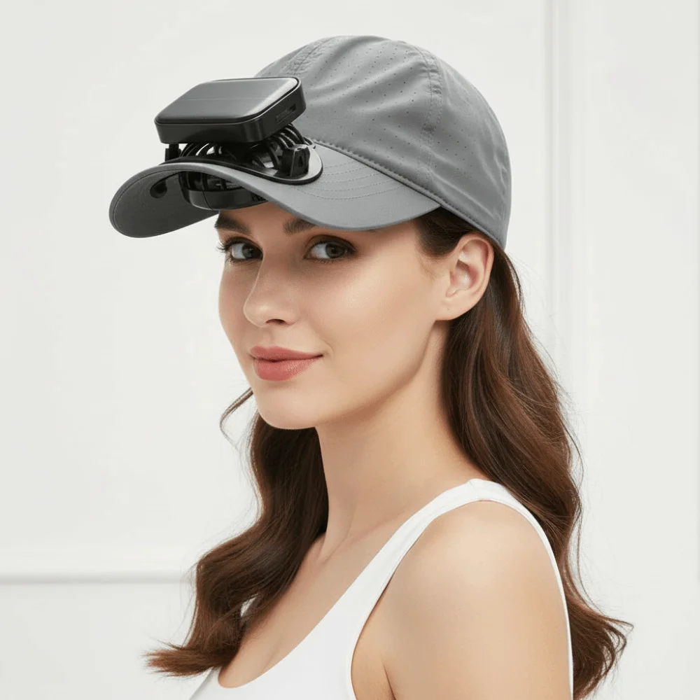 Portable Solar Powered Fan Baseball Cap Solid Color Adjustable Rechargeable Fan Hat Breathable Long-lasting for 3.7V/300mAh