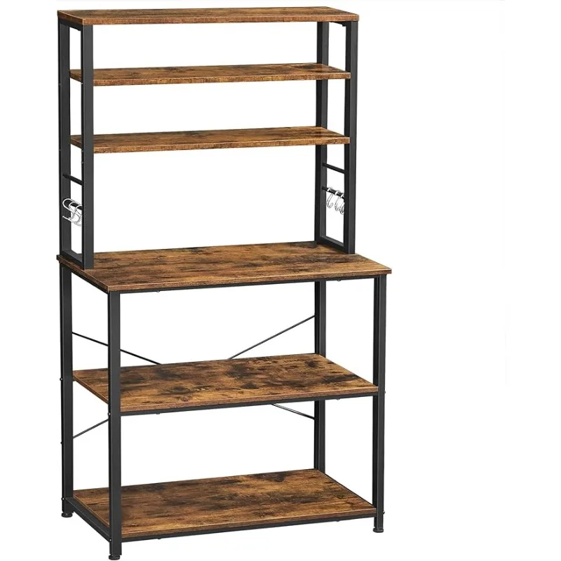 

Coffee Bar, Baker’s Rack for Kitchen with Storage, 6-Tier Kitchen Shelves with 6 Hooks, Microwave Stand, Industrial