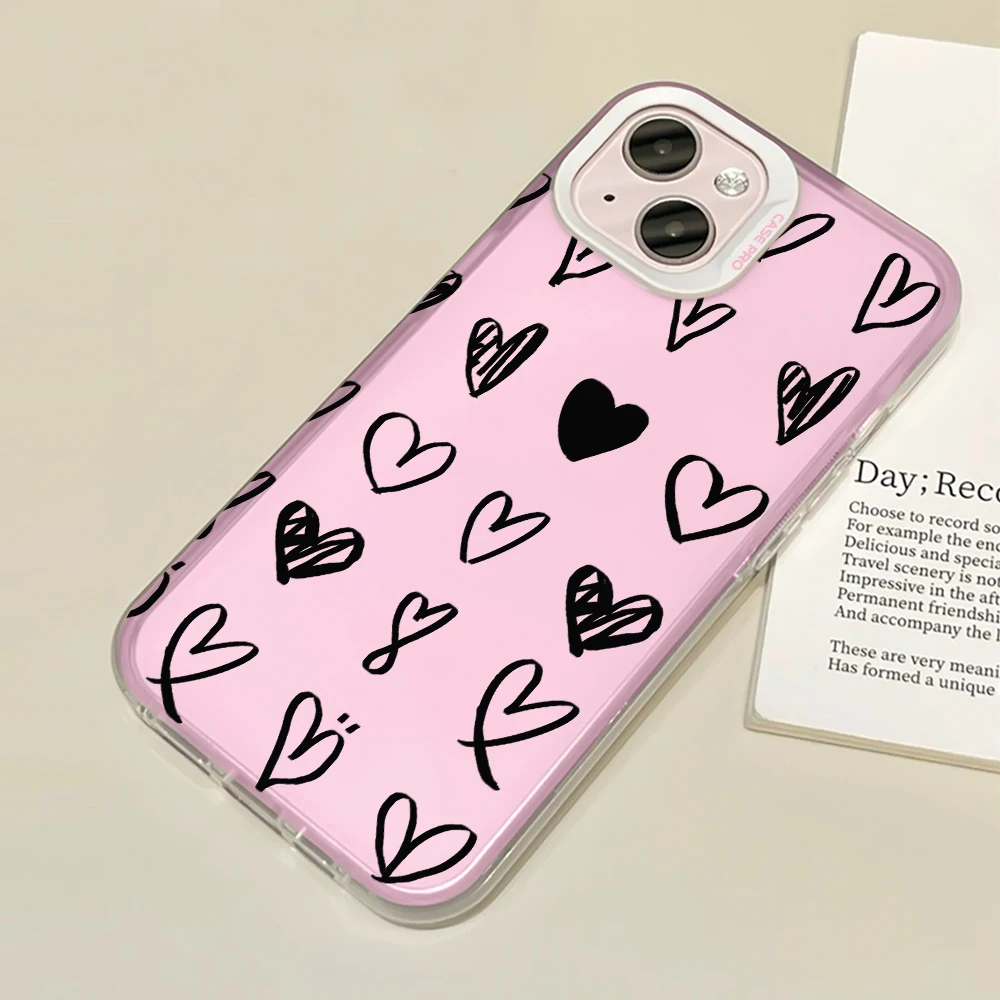 

Graffiti Love Heart Phone Case for iPhone 14 13 ProMax XR XS Max 7 8 Plus SE 12 11 Pink Soft TPU Protection Back Cover Fundas