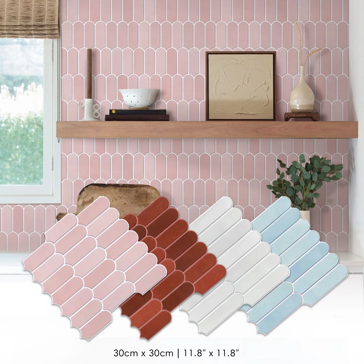 10PCS 3D Fish Scale Wall Panels, PVC Peel and Stick Wall Tiles, Waterproof, Decorative Wall Covering for Kitchen & Bedroom