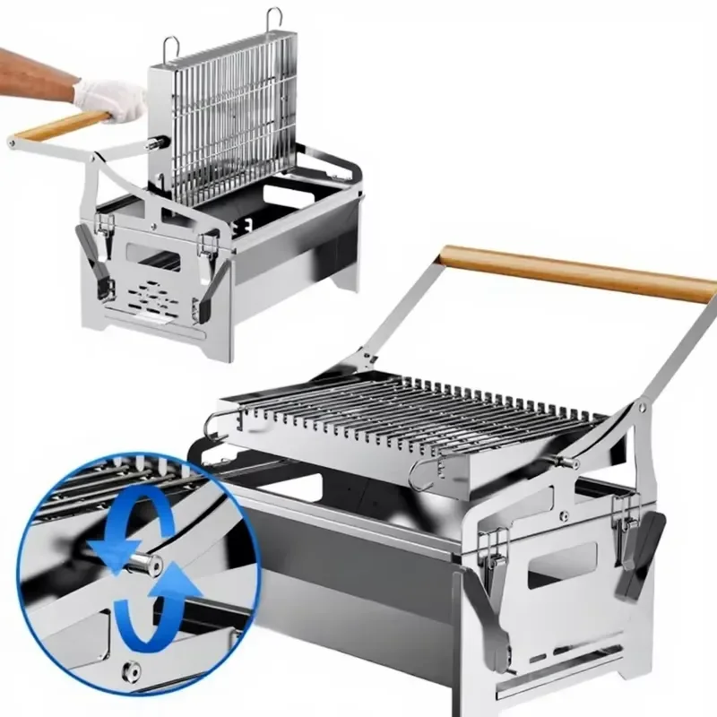 for Factory Direct Supply Charcoal Grill Outdoor Fire Pit Rotating Mesh Grill Brazier Multi Functional Grill Metal Structure