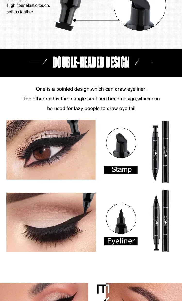 Dual-ended Eyeliner & Stamp WaterProof Fast Dry Liquid Eyeliner Easy-to-use Precise Application Double Head 2 in1 Eye Liner Pen