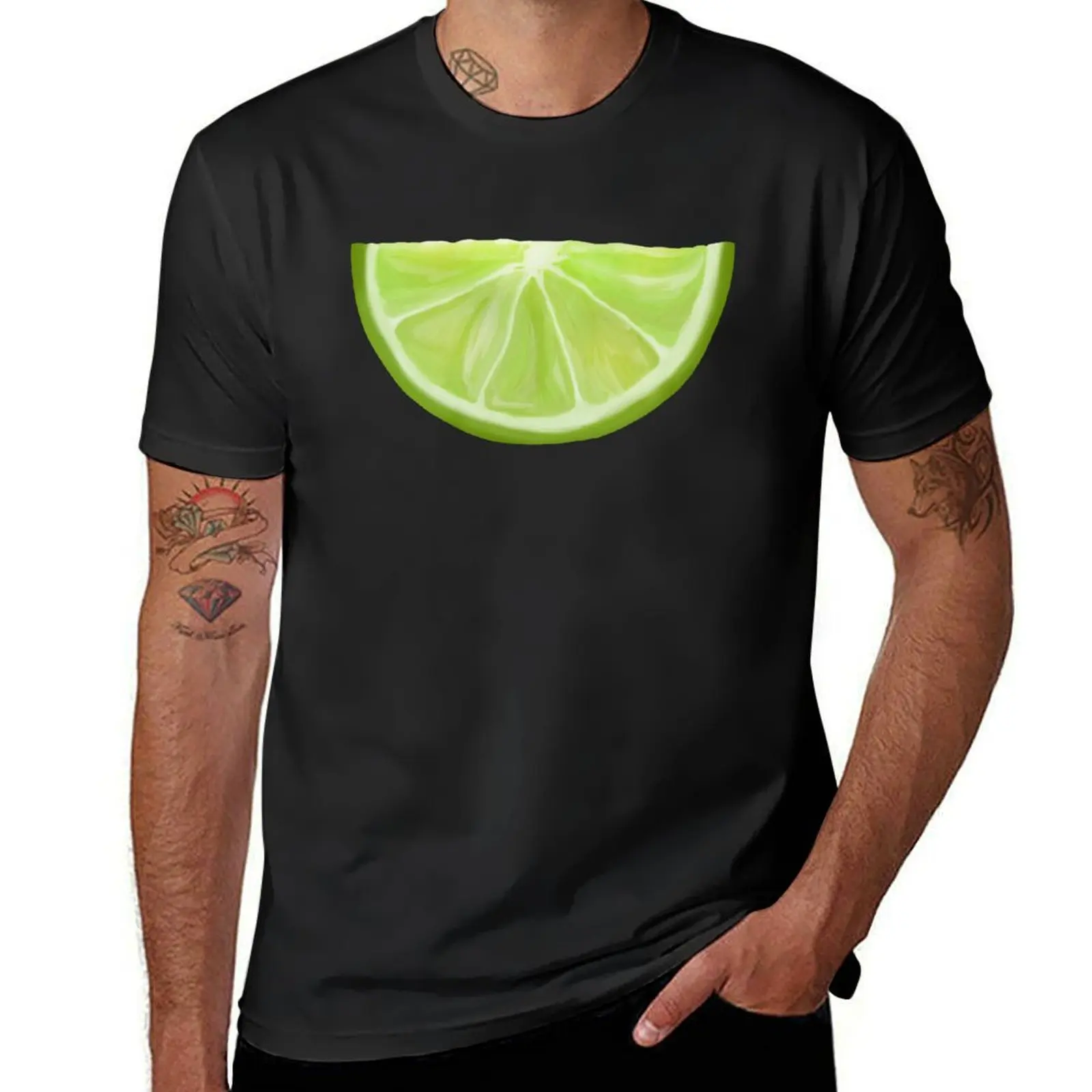 Green Watercolor Juicy Lime Slice T-shirt anime clothes summer top plus size tops mens clothing