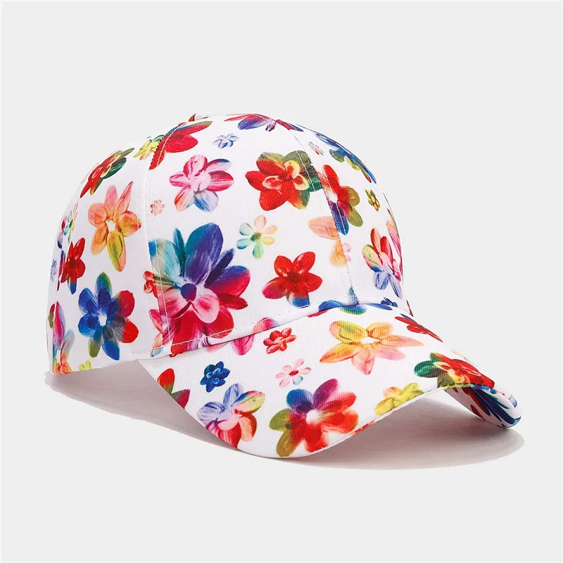 2024 Summer Polyester Flower Print Casquette Baseball Cap Adjustable Outdoor Snapback Hats for Women 36