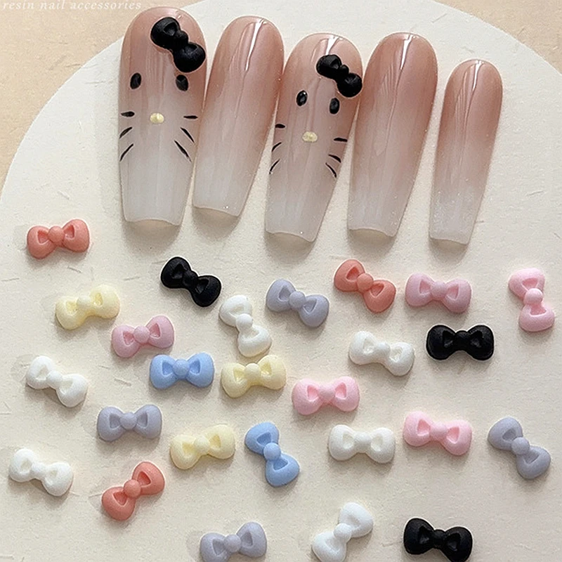 

50PCS 3D Acrylic Nail Art Cat Bow Charms Accessories Parts For Manicure Decor Design Nails Decoration Supplies Material New