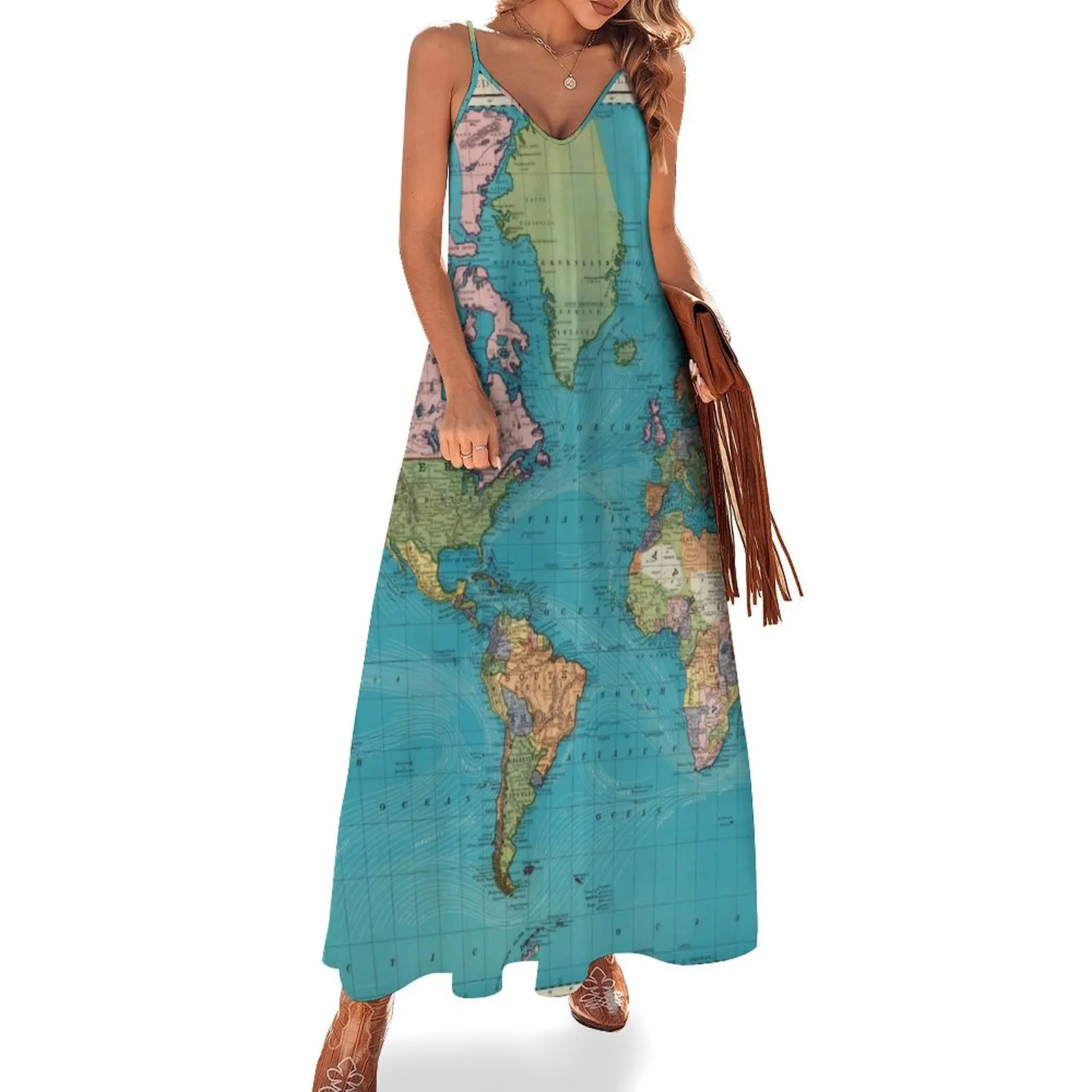 

Vintage Map of The World (1897) Sleeveless Dress Beachwear Women's summer long dress Dress woman