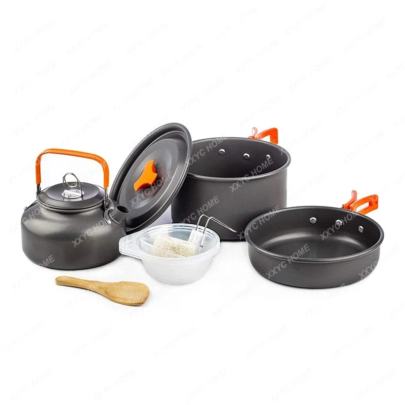 Outdoor Cookware Set 2-3 People Camping Stove Pot Set Combination Portable Outdoor Tableware Pot Set Teapot