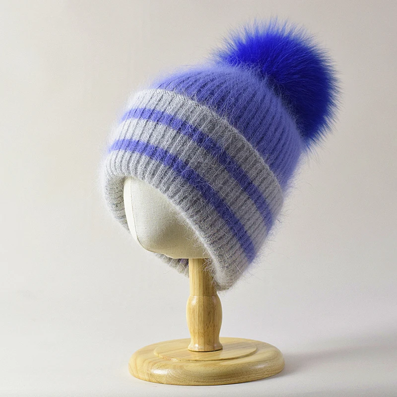 

Angora Hat Women Winter Beanie Pompom Knit Cap Warm Accessory For Girls Autumn Cold Weather Sports Skiing Outdoor Holiday