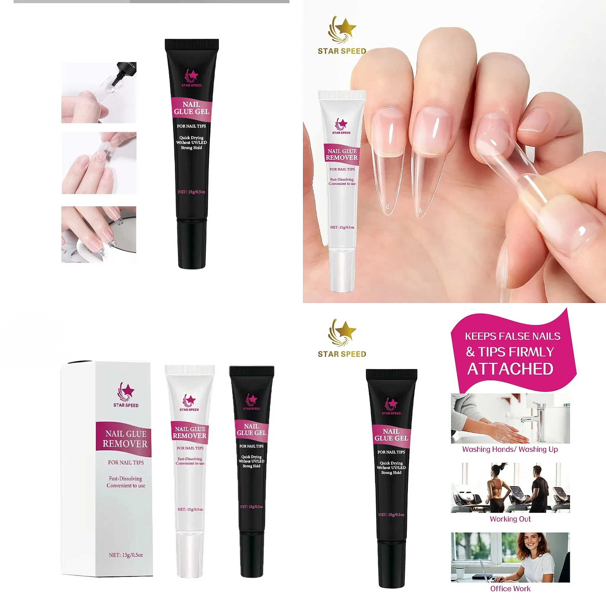 Semi Solid Nail Glue Remover Gel for Press On Nails Quick Soak Off Kit