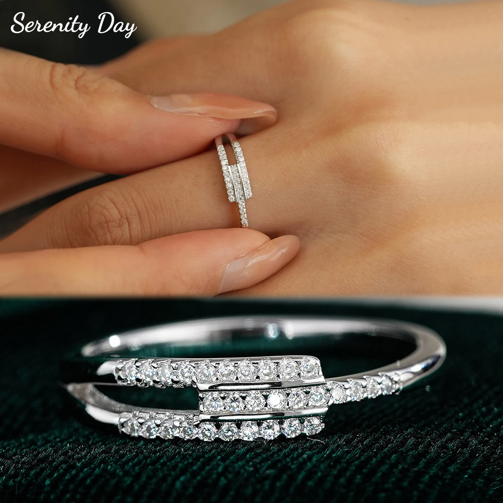 

Кольцо Serenity с муассанитами для женщин и девушек, подарок, ювелирное изделие из 100% стерлингового серебра S925, сверкающий лабораторный бриллиант, асимметричное кольцо в стиле хип-хоп
