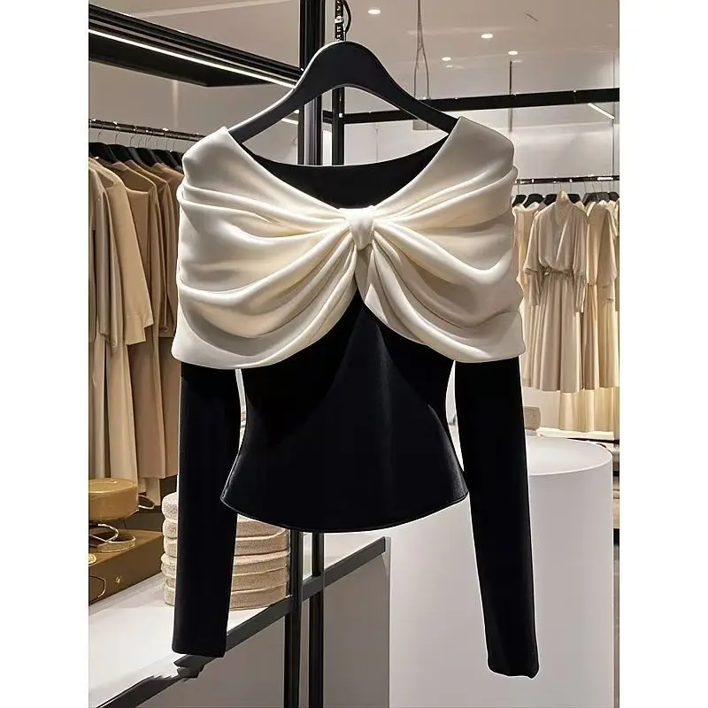 

Spring/Autumn French Fashion White Blouse Women Tops Light Luxury High End Unique V-neck Slim Long Sleeve Shirts Women Clothing