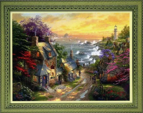 Cottage Seaside Lighthouse 18CT 14CT Unprinted Top Quality Cross Stitch Kits Embroidery Art DIY Handmade Needlework Home Decor