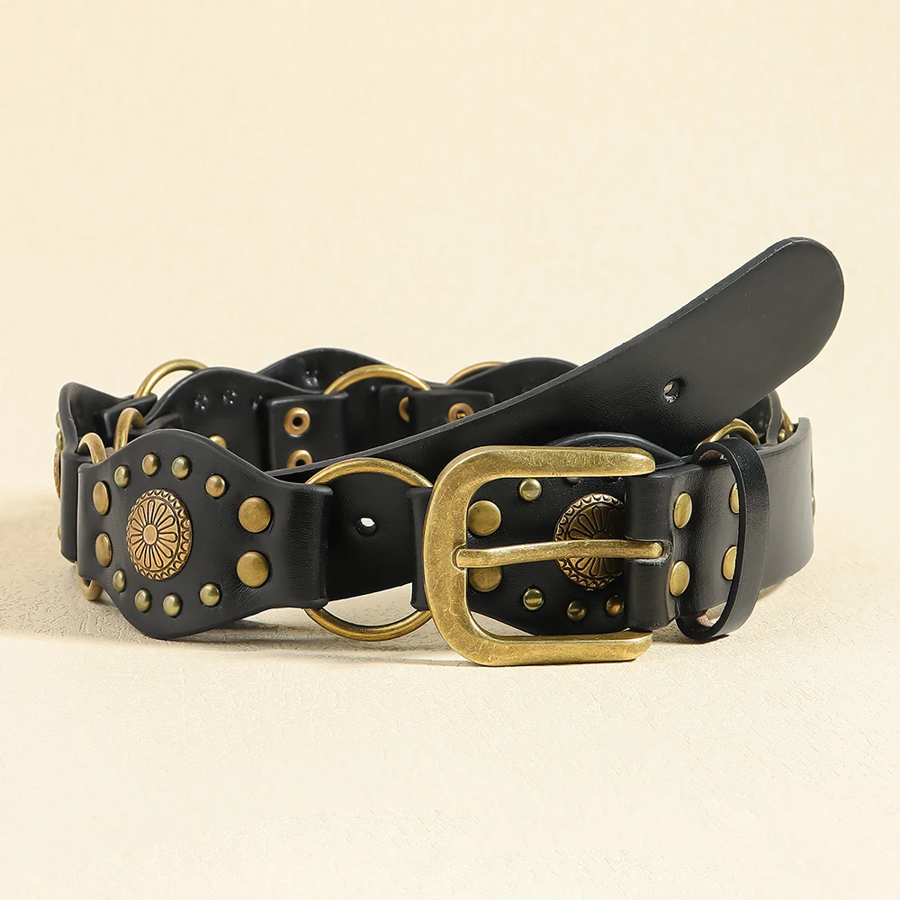 Spice Girl sabuk slim-fit Retro, sabuk jins tren kepribadian sabuk lebar sambungan gaya milenial, sabuk jins