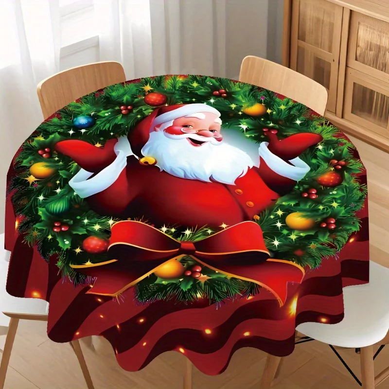 1 piece of Santa printed tablecloth, 2D flat print, suitable for kitchen, dining room