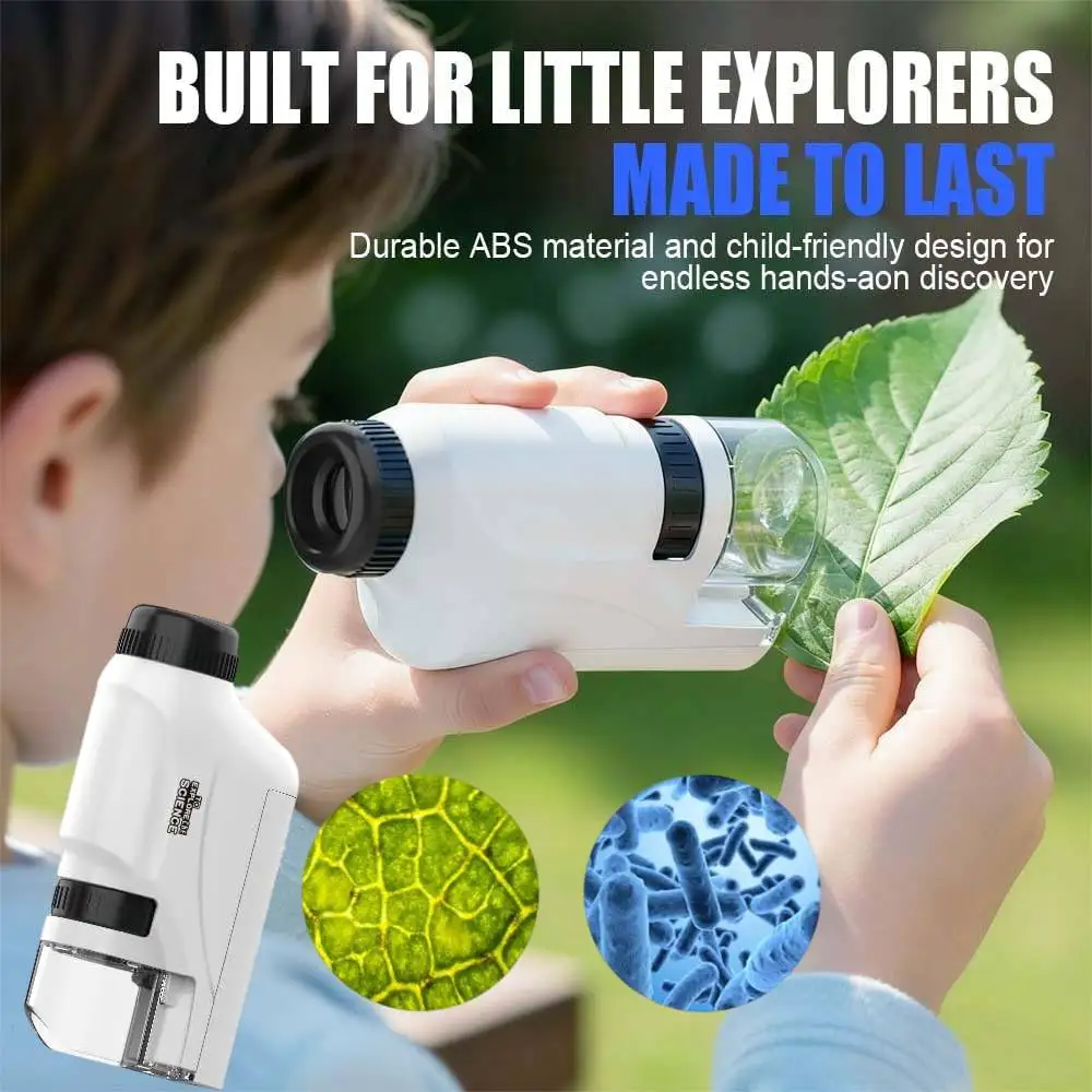 Mini Pocket Microscope Kit for Kids 60 To120x Portable Laboratory Microscope With LED Light For Kids Science Experiment Utensils