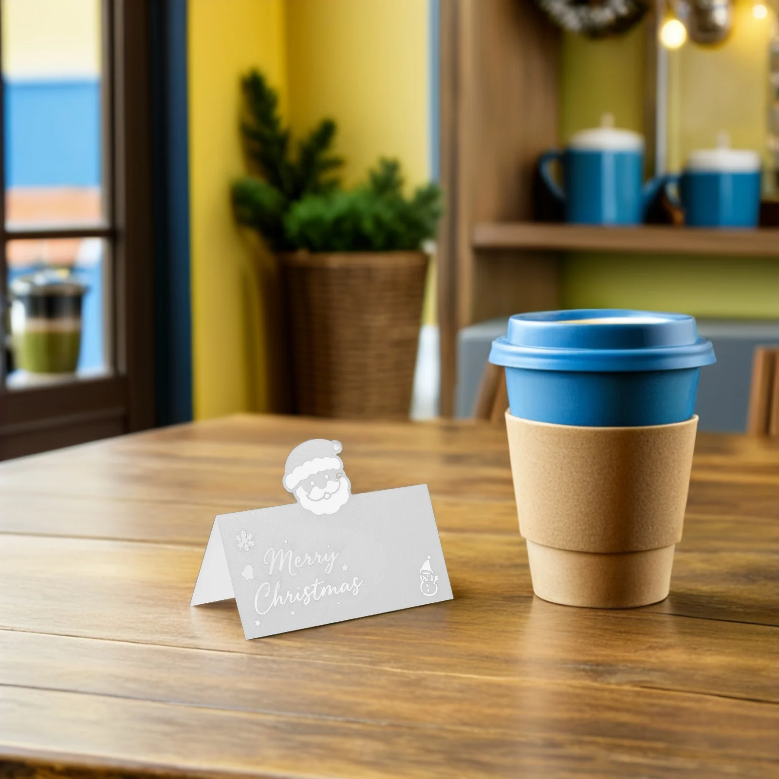 

50Pcs Holiday Place Cards Christmas Name Tent Cards with Cutout Santa Design for Table Setting Dinner Wedding Party Decoration