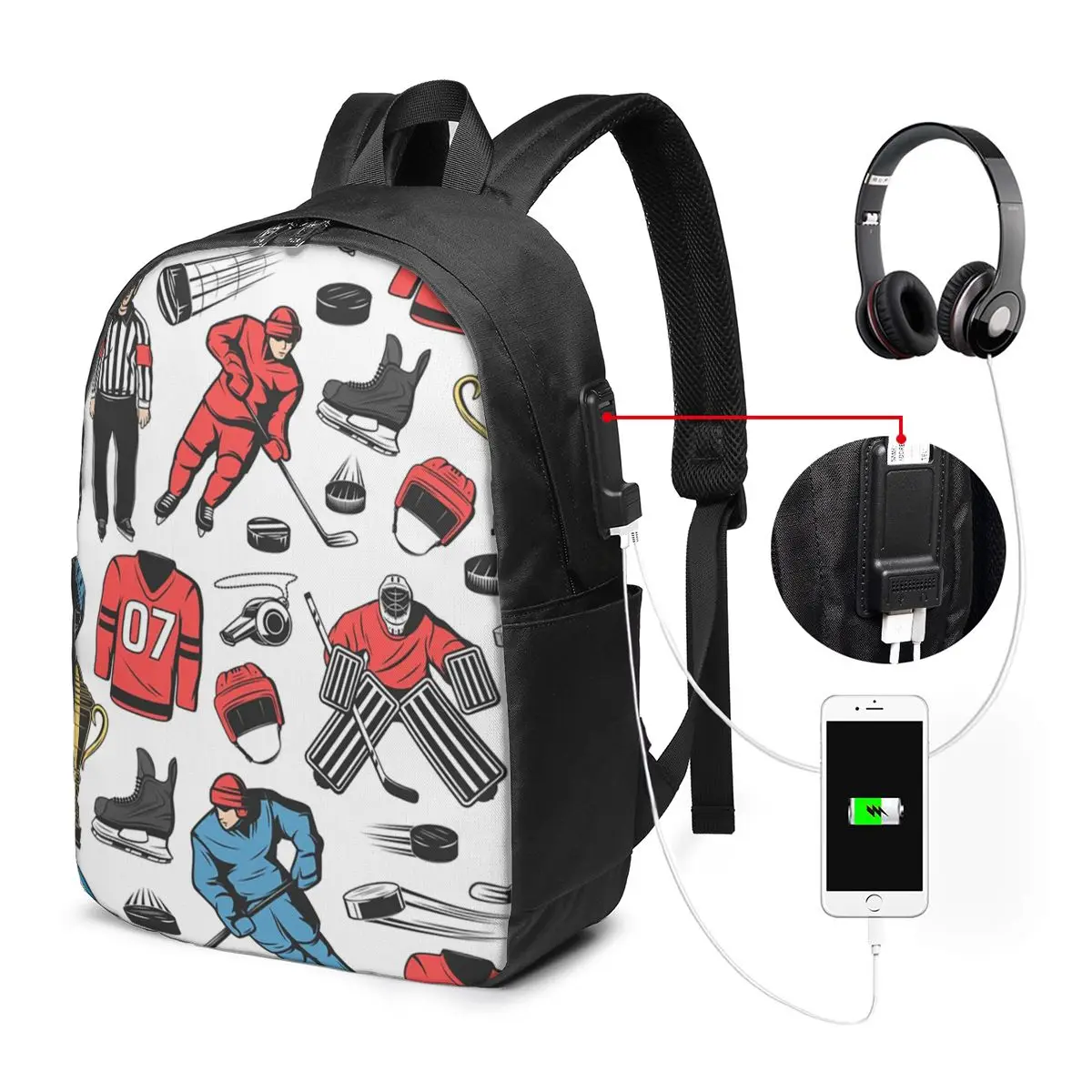Ice Hockey Players On Rink Backpack Travel Notebook Bag Computer College Student School Bag Laptop Shoulder Bags for Men Women