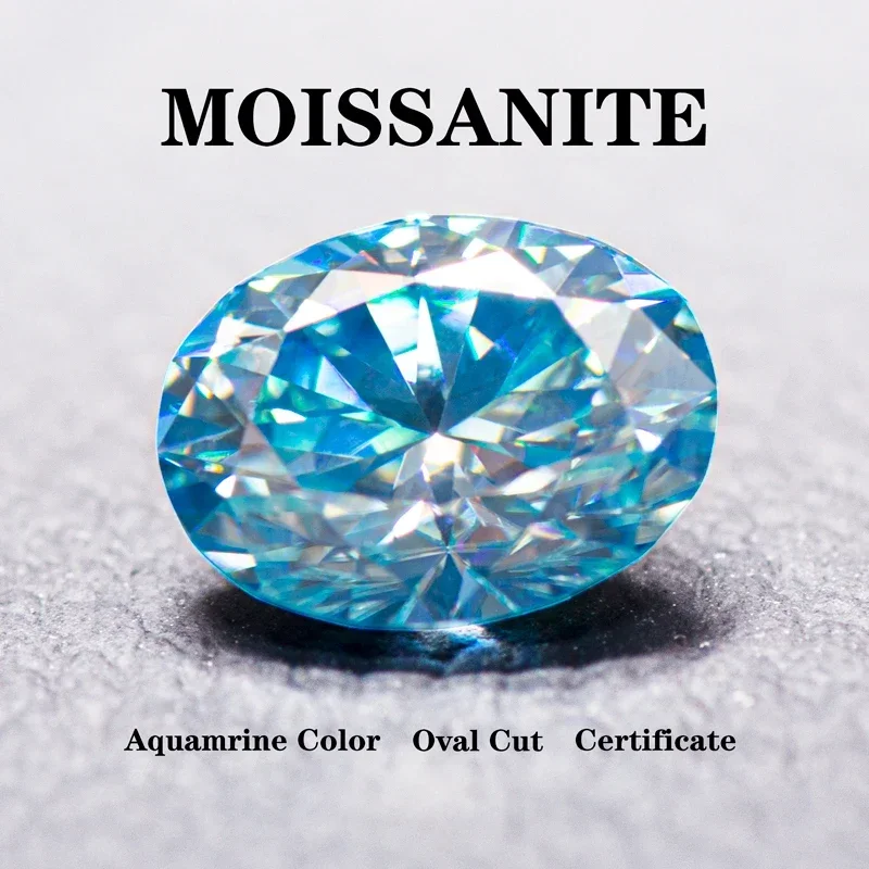 

Moissanite Stone Oval Cut Aquamrine Color for Charms Jewelry Making DIY Ring Necklace Earrings Main Materials with Certificate