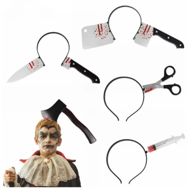 Horror Wear Head Halloween Knife Axe Scissors Headband Props for Adults Halloween Party April Fool's Day Teasing Toy Supplies