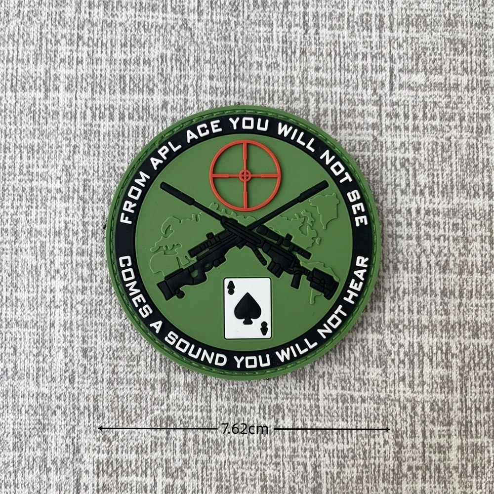 Sniper Ace Card Gun Patch PVC Morale Badge Tactical Hook&Loop Patches Military UAV Armband Decorative Sticker for Backpack Hats