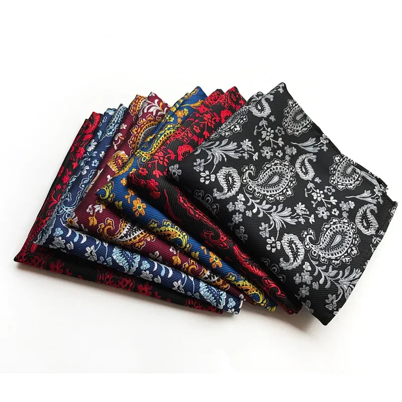 18Style Men Handkerchief Silk Woven Dots Floral Pattern Hanky Men\'s Business Casual Square Pocket Handkerchief Wedding Hankies