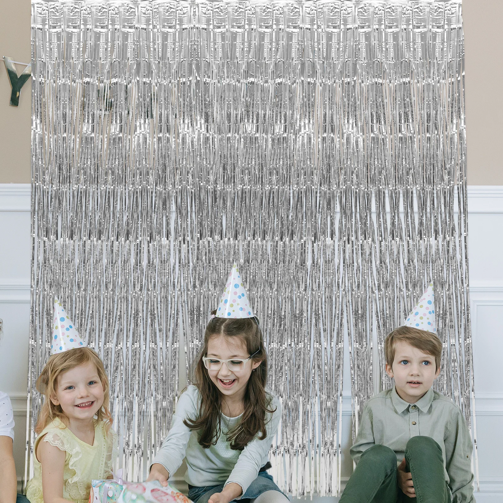 

4 Pcs Party Decorations Birthday Aluminum Foil Streamer Silver Plastic Backdrop
