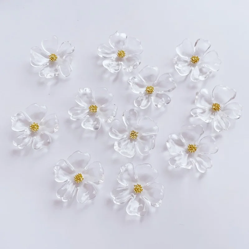 Free shipping 200pcs/lot Transparent cartoon flowers shape acrylic beads diy jewelry garment hair accessory
