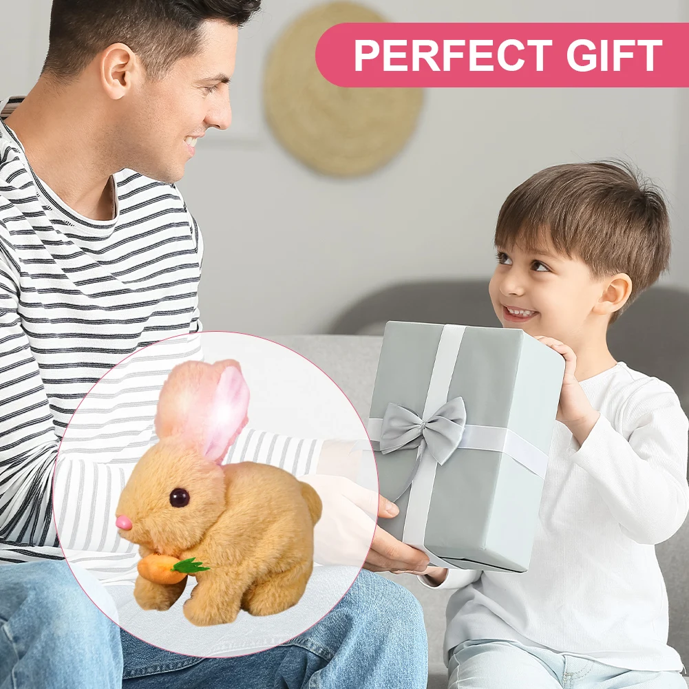 Electric Solid Color Cartoon Fluffy Rabbit Plush Toys Cute Soft Stuffed Bunny Dolls Pendant with Carrot Kids Gifts Party Decor image 4