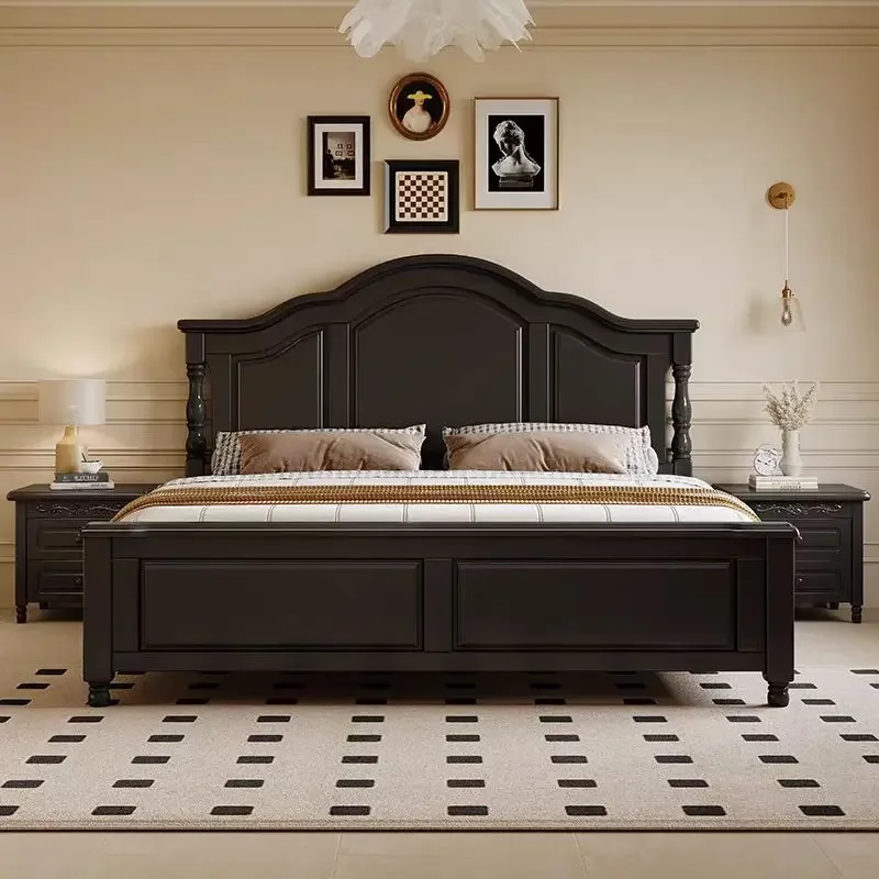 American black all solid wood 1.8 meters double, medieval master bedroom 1.5 meters, master bedroom high box storage wedding bed