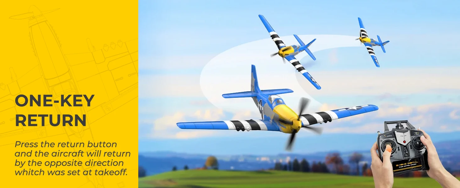 Volantexrc 4-CH P-51D Mustang RC Plane, One-Key Aerobatic, 6-Axis Gyro, 30 Min Flight, Beginner to Pro, Ideal Outdoor Gift.