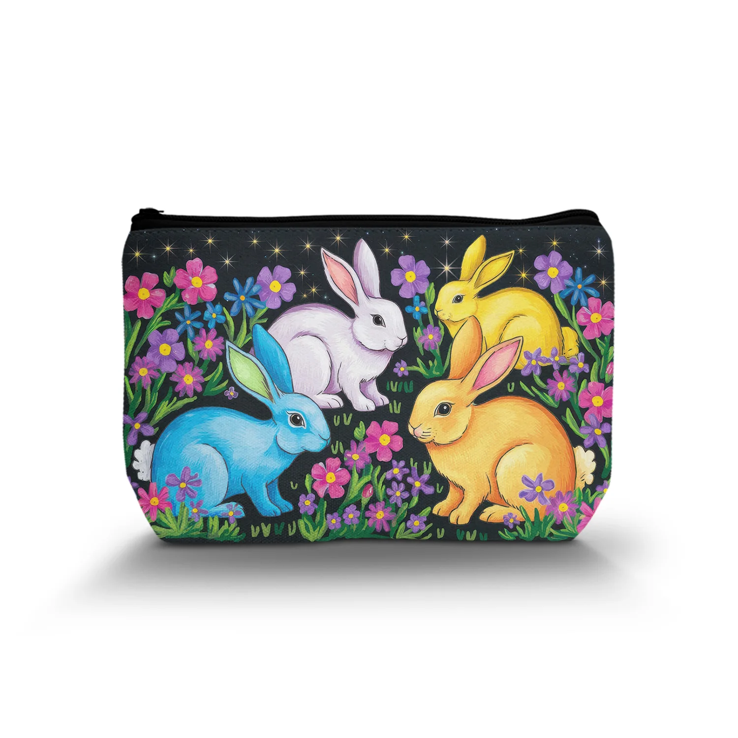 1Pc Fashionable Makeup Pouch Chic Floral Bunny Cosmetic Bag For Women Durable Multi-Color With Zipper Garden 8.66X5.51Inch