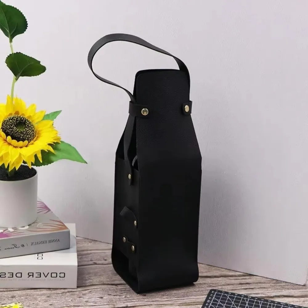 Elegant Reusable Wine Gift Bag Double Layer PU Leather Wine Tote Carrier Durable Champagne Gift Bag