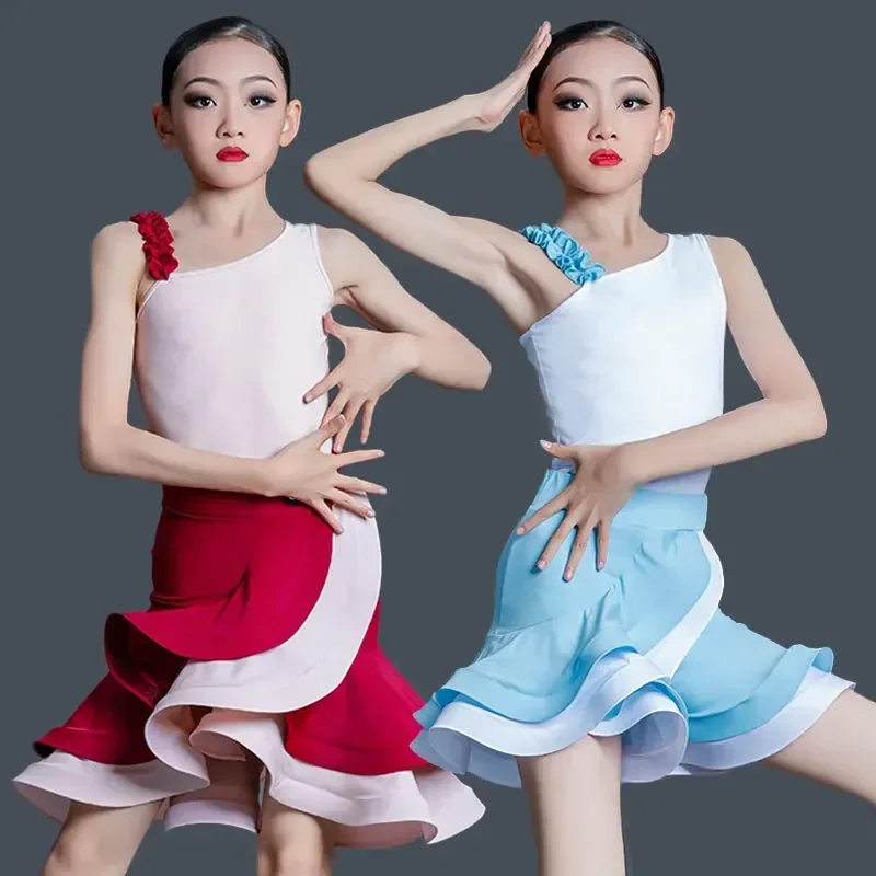 

New Girls Latin Dance Skirt Suit Girl Latin Dance Dress Practice Clothing Standard Split Dance Performance Competition Dancewear