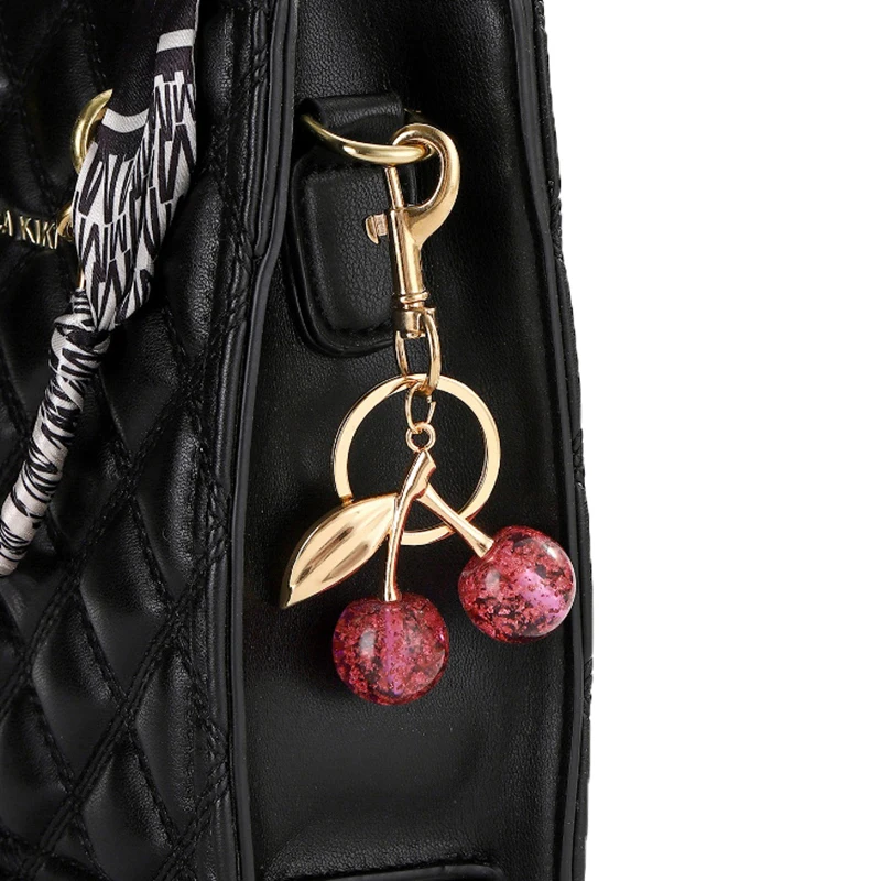 1 Piece Crystal Cherry Charm Pendant New Cherry Fruit Keychain For Women's Handbag Shoulder Bags Keyring Attachment Parts