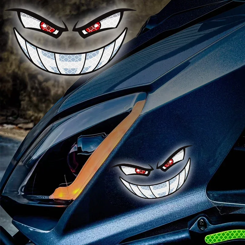 1pc adesivo de carro reflexivo luz noturna aviso diabo rosto sorridente olho adesivo halloween dos desenhos animados motocicleta adesivo