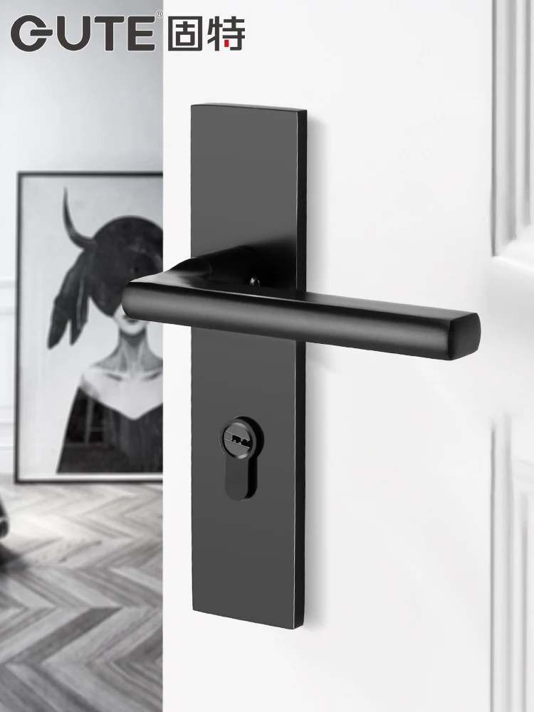 Yy Door Lock Mute Black Split Lock Household Solid Wood Door Handle Universal