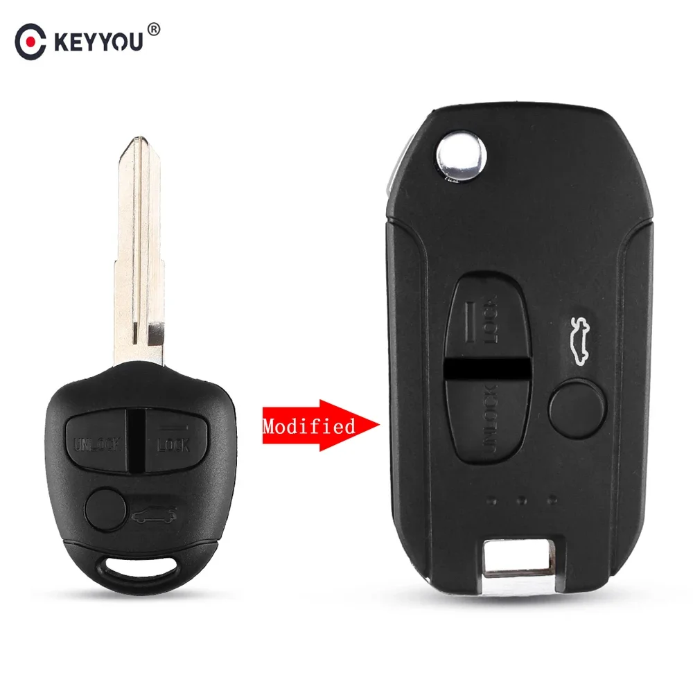 KEYYOU 3 Buttons Modified Key Case Shell Cover For Mitsubishi Lancer Evo Colt Outlander Mirage Keyless (Right Blade)