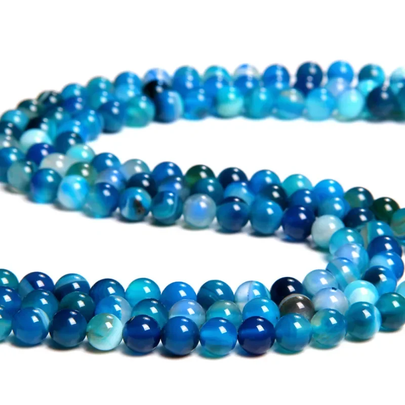 15inch Natural Round Blue Striped Agate Loose Beads 4/6/8/10 Mm for Jewelry Making DIY Beadbracelet and Exquisite Gift