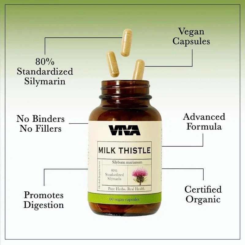 Pure Organic Milk Thistle Capsules | Super Strong 80% Silymarin Herbal Supplement | Vegetarian and Non GMO