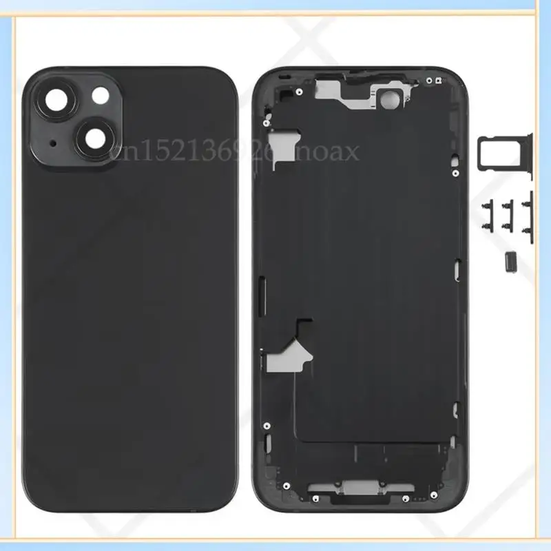 

-SPOR Battery New Back Housing For Iphone 14 Housing Back Cover+ Mid Chassis Frame+SIM Tray+Side Key Black