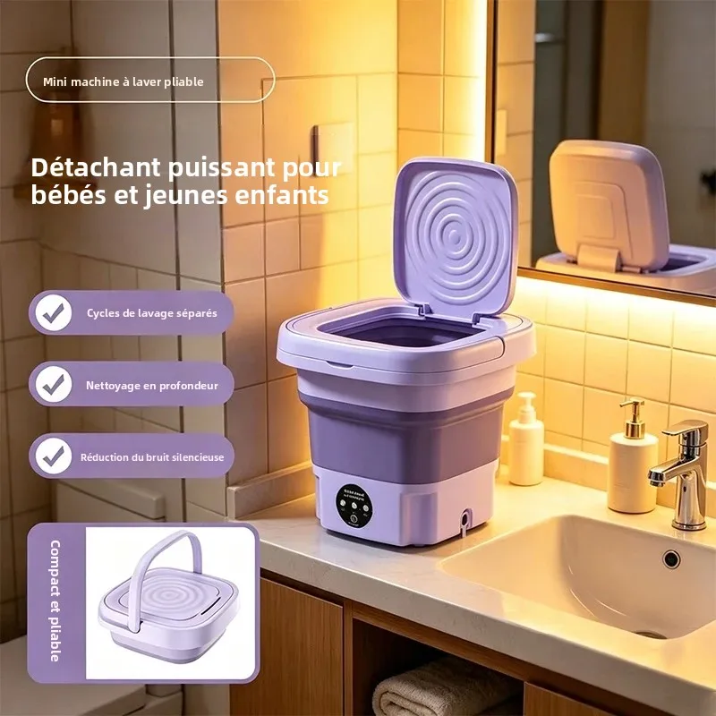Mini Lave-Linge Pliable 9L, Laveuse Portable avec Panier d'Essorage pour Vêtements de Bébé, Sous-vêtements, Chaussettes, Maison et Voyage