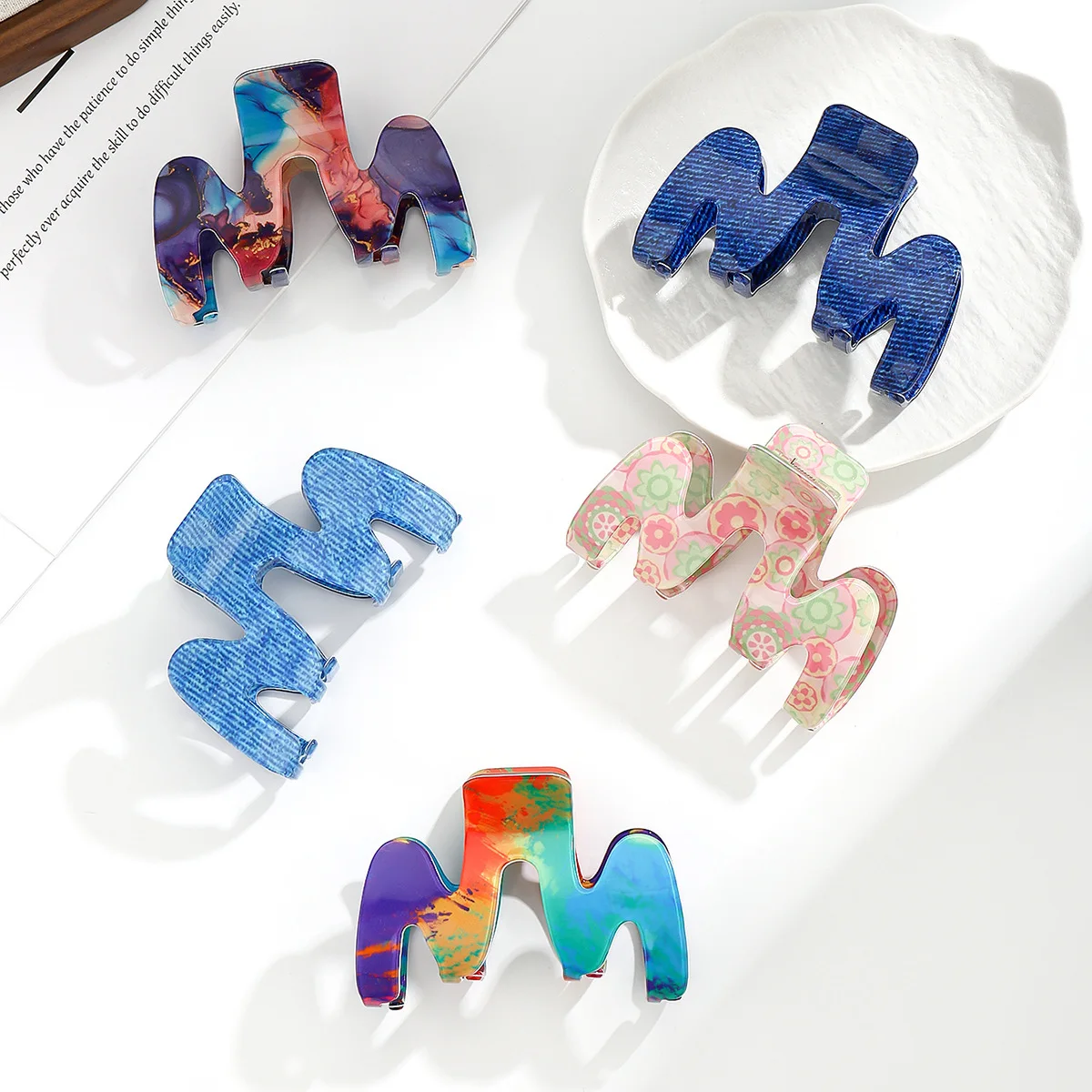 

YHJ Fashion Colorful Hair Claw Classic Style M-model Medium Size Plastics Hair Claw Clips Hair Accessories for Women Girls