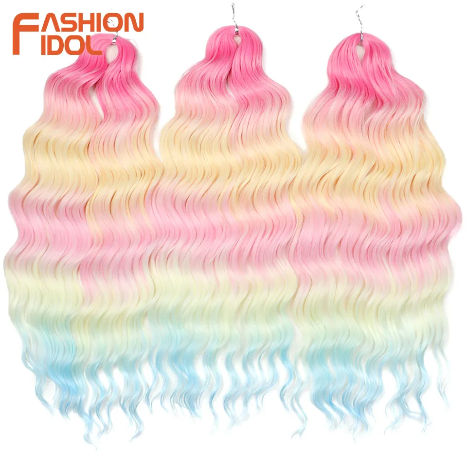 Anna 24-inch synthetisch haar Watergolf Vlechten Haarextensies Ombre Blonde Diepe Golf Afro Curl Twist Gehaakt haar voor dames