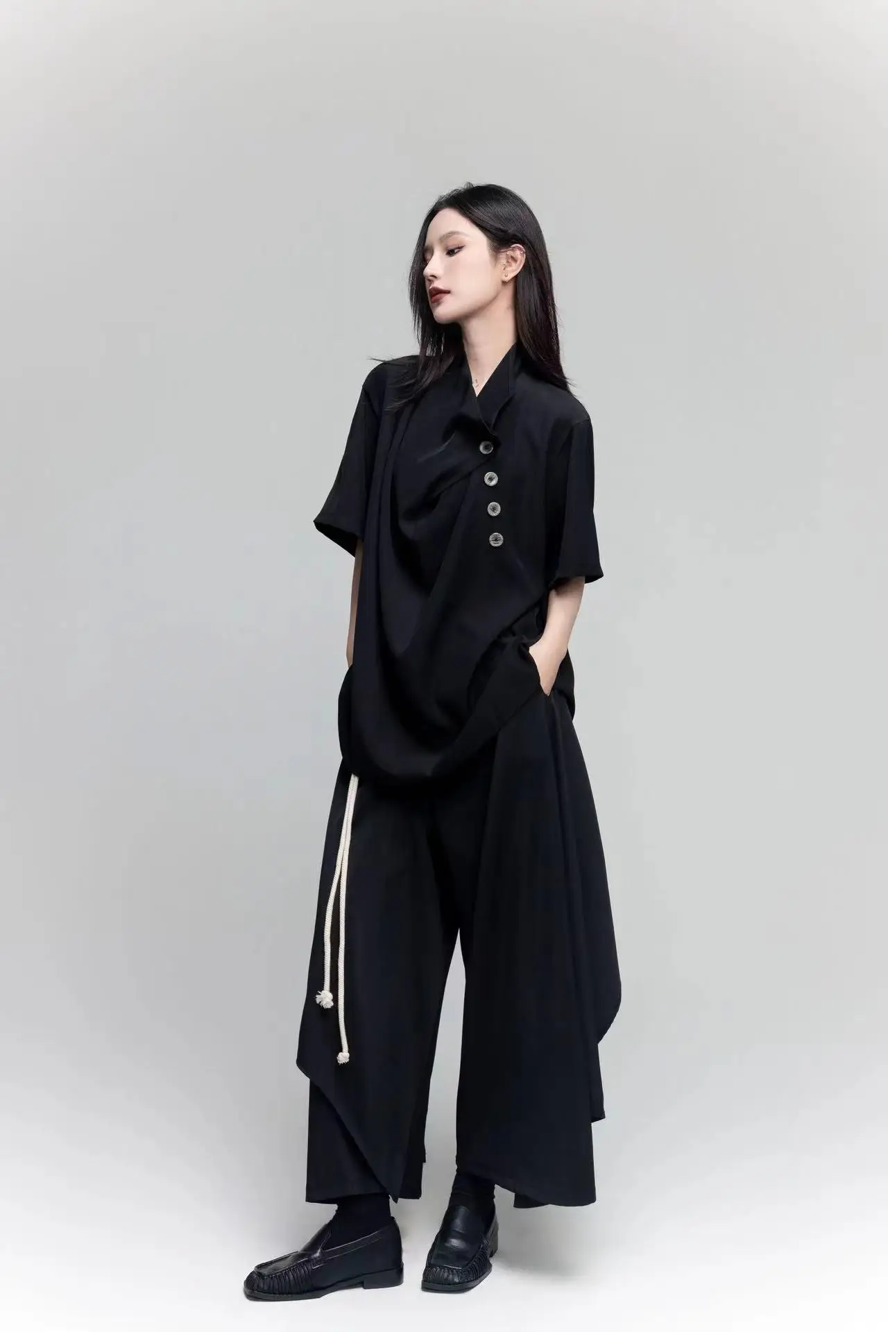 2025 New Retro Loose Short Sleeve Versatile Jk Shirt Summer Men Women Semi-turtleneck Irregular Fashion New Chinese Leisure Top