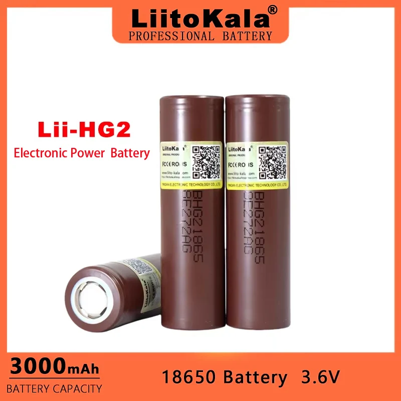 Liitokala HG2 3000mAh 18650 Battery 3.6V Lithium Continuous Discharge 20A Dedicated Electronic Power  Battery