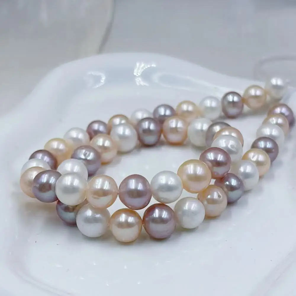 9-10mm Round Mixed Color Multicolor Real Natural Freshwater Pearl Loose Spacer Pearls Beads