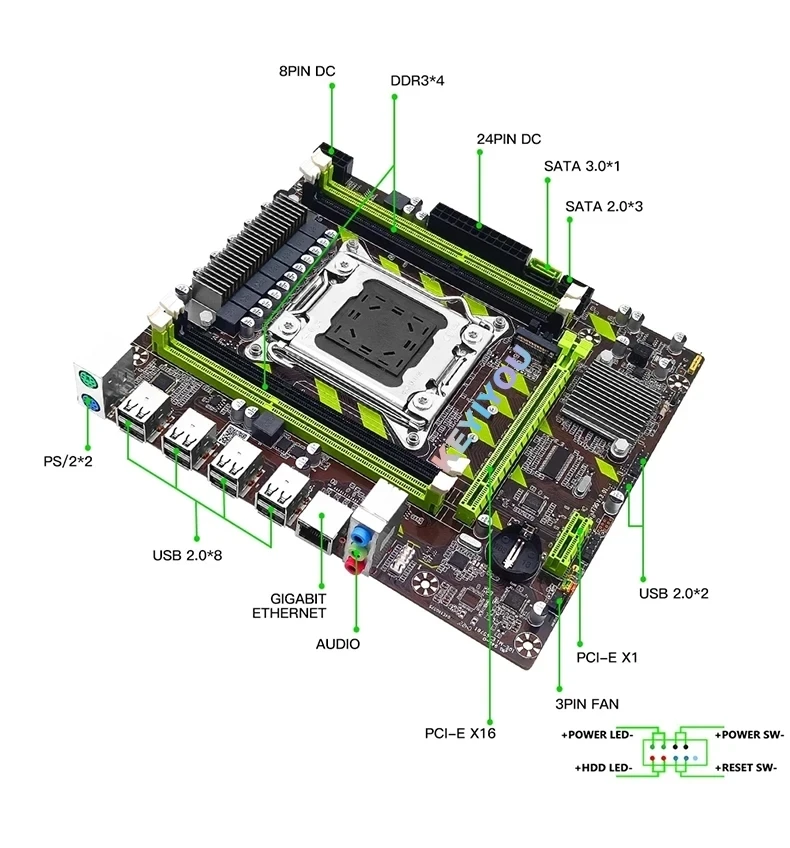 EllYIYOU-Ensemble de carte mère Xeon LGA 2011, kit E5 2680 et 16 Go de RAM DDR3, 1600MHz, PC3 12800R, mémoire