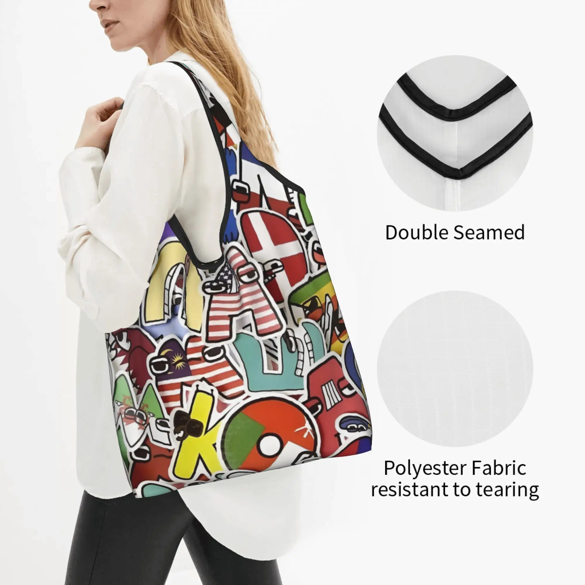 A-Alphabetes Hot Cartoon Groceries Shopping Tote Bags Women Funny Manga Comic Shopper Shoulder Bags Big Capacity Handbag