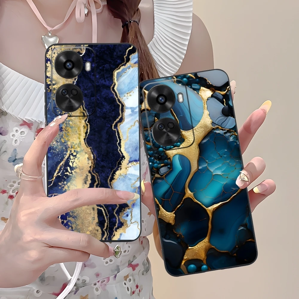 Luxury Golden Stone Mobile Cell Phone Case for Huawei Nova 12 11 10 9 8 7 Pro SE 5G Black Soft Phone Cover Shell