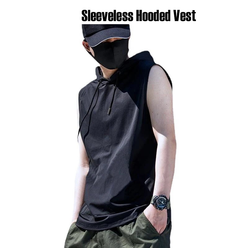 2024 Summer New Men\'s Fashion Sportswear Gym Fitness Jogging Hooded Sleeveless T-shirt Loose Large Comfortable Top